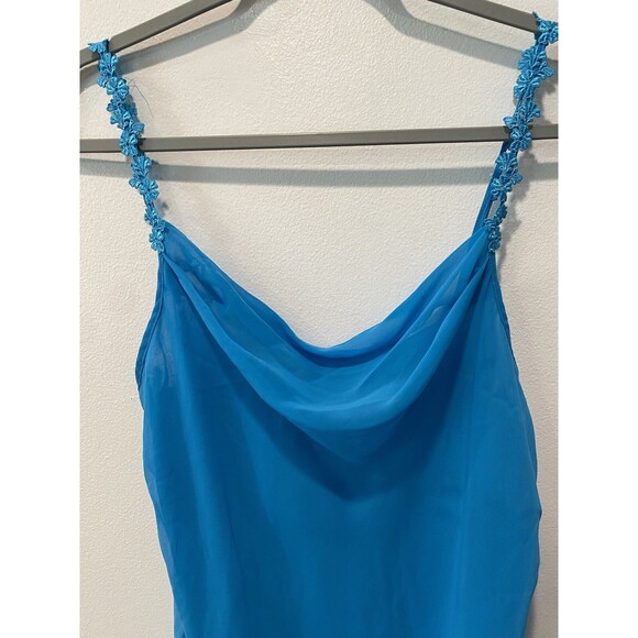Y2k Vtg Deadstock Whimsical Delicates Ocean Blue Cowl Neck Slip Dress Sz M Fairy - Picture 10 of 15